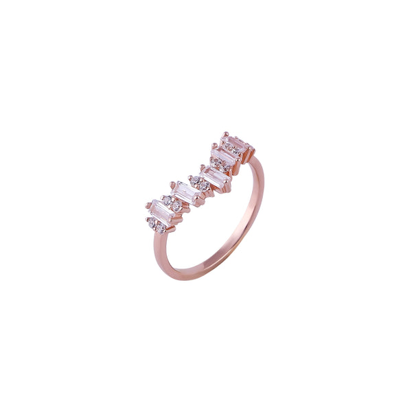 Graduated Baguette CZ V-Shape Rose Gold Ring for her