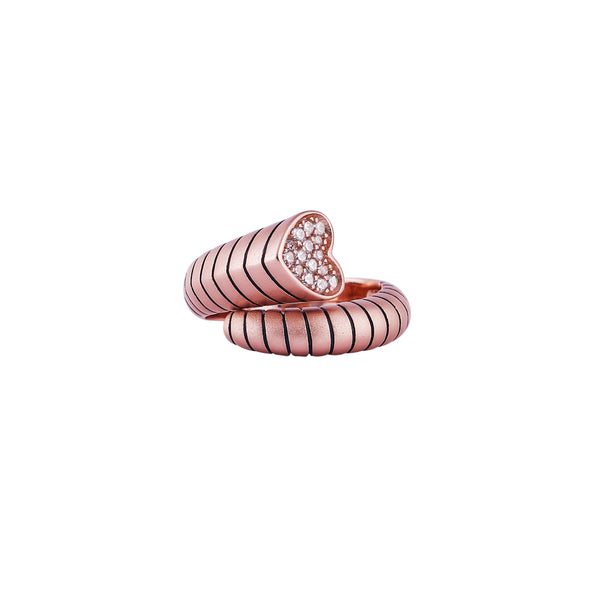Heart Pave with Black Enamel Line Rose Gold Ring for her