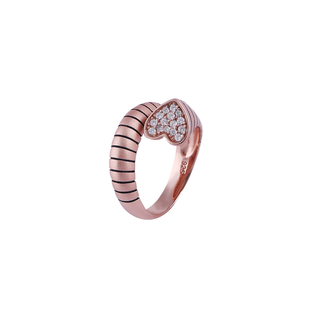 Heart Pave with Black Enamel Line Rose Gold Ring for her