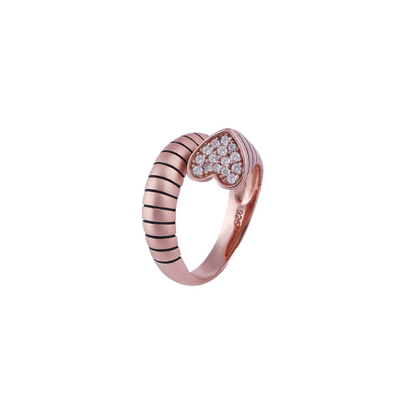 Heart Pave with Black Enamel Line Rose Gold Ring for her