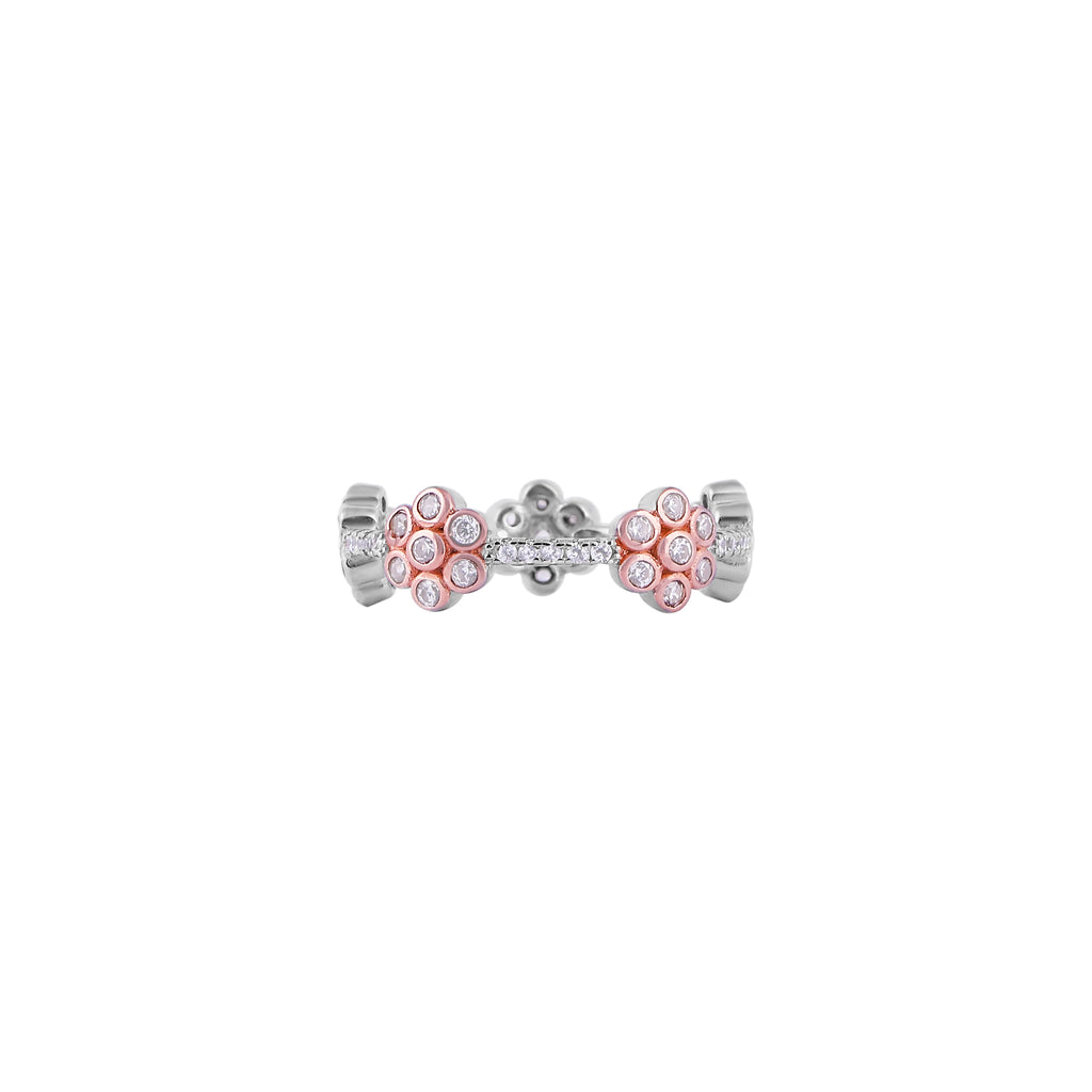 Floral Detail Two-Tone Silver Band for her