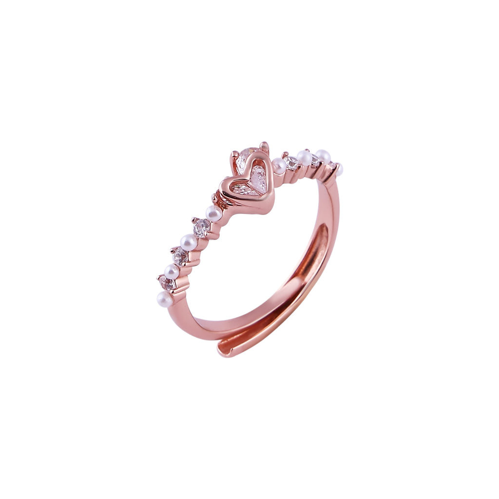 Heart Detail Pearl Accent Rose Gold Ring for her