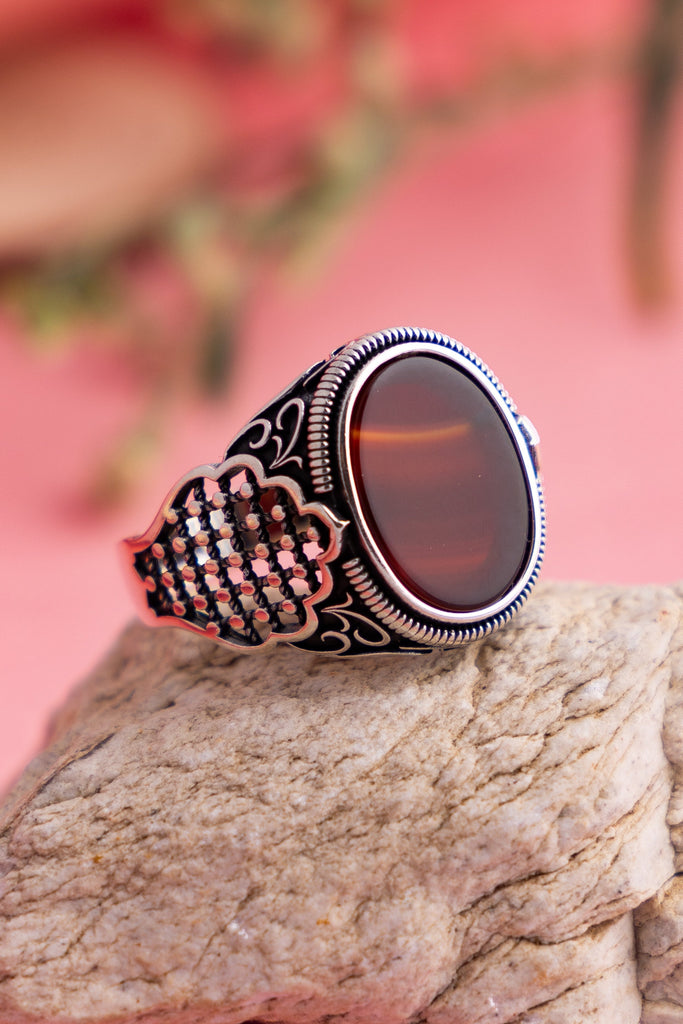 Red Cabochon Silver Ring