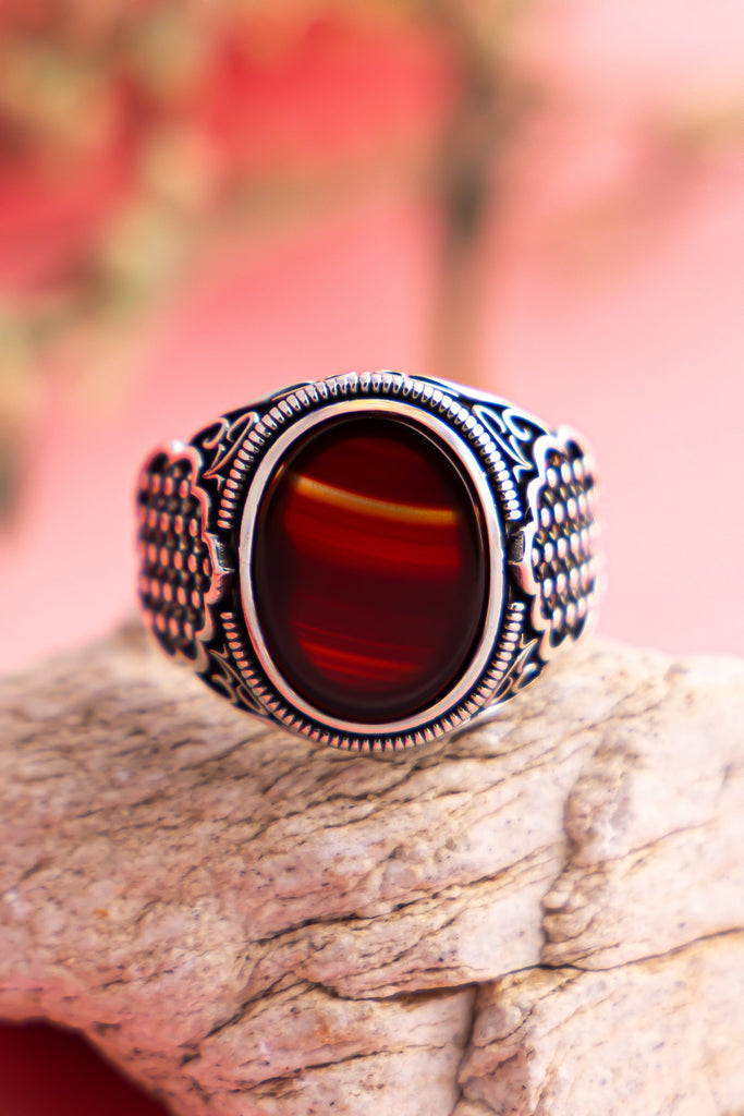 Red Cabochon Silver Ring