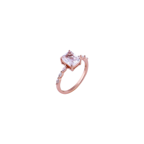 Emerald Cut CZ Pave Rose Gold Ring for her