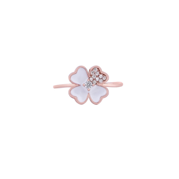 Four Leaf Enamel Rose Gold Ring for her