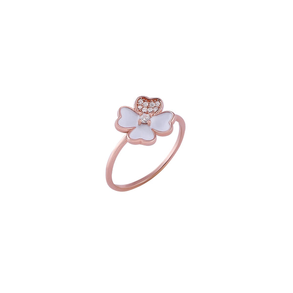 Four Leaf Enamel Rose Gold Ring for her