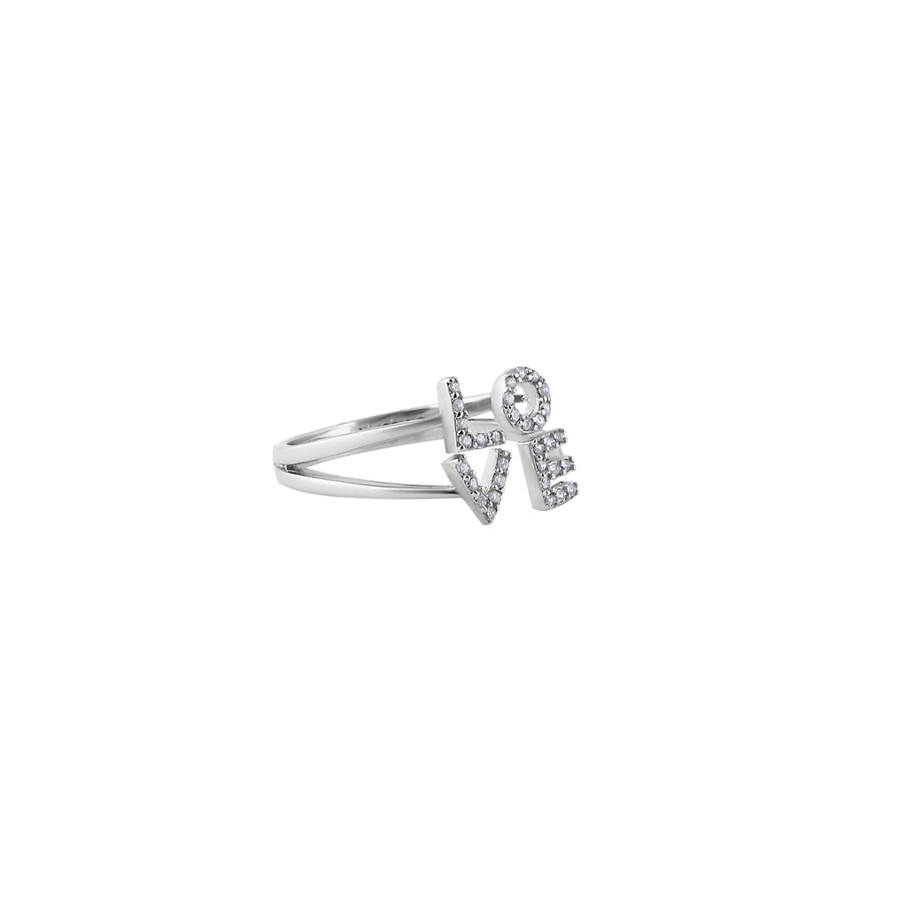Love_ Script CZ Silver Ring for her