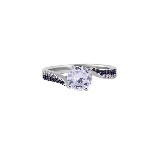 Oval CZ Black Accent Silver Ring for her