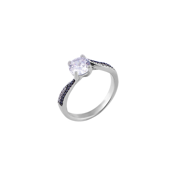 Oval CZ Black Accent Silver Ring for her
