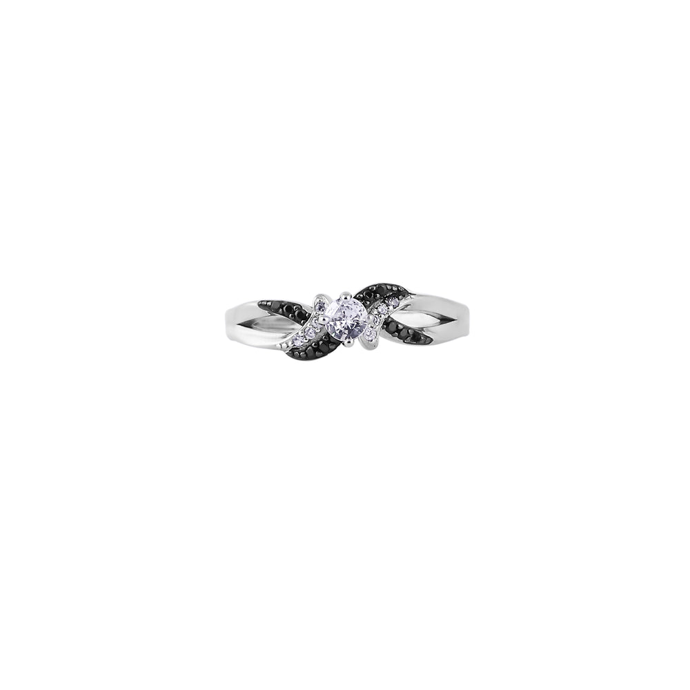 Round CZ Black Accent Silver Ring for her