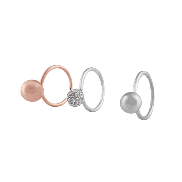 Three-Tone Ball and Pave Stackable Rings for her