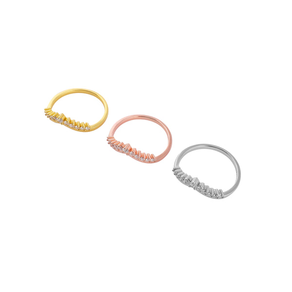 Pave Chevron Stackable Rings in Three Tones for her