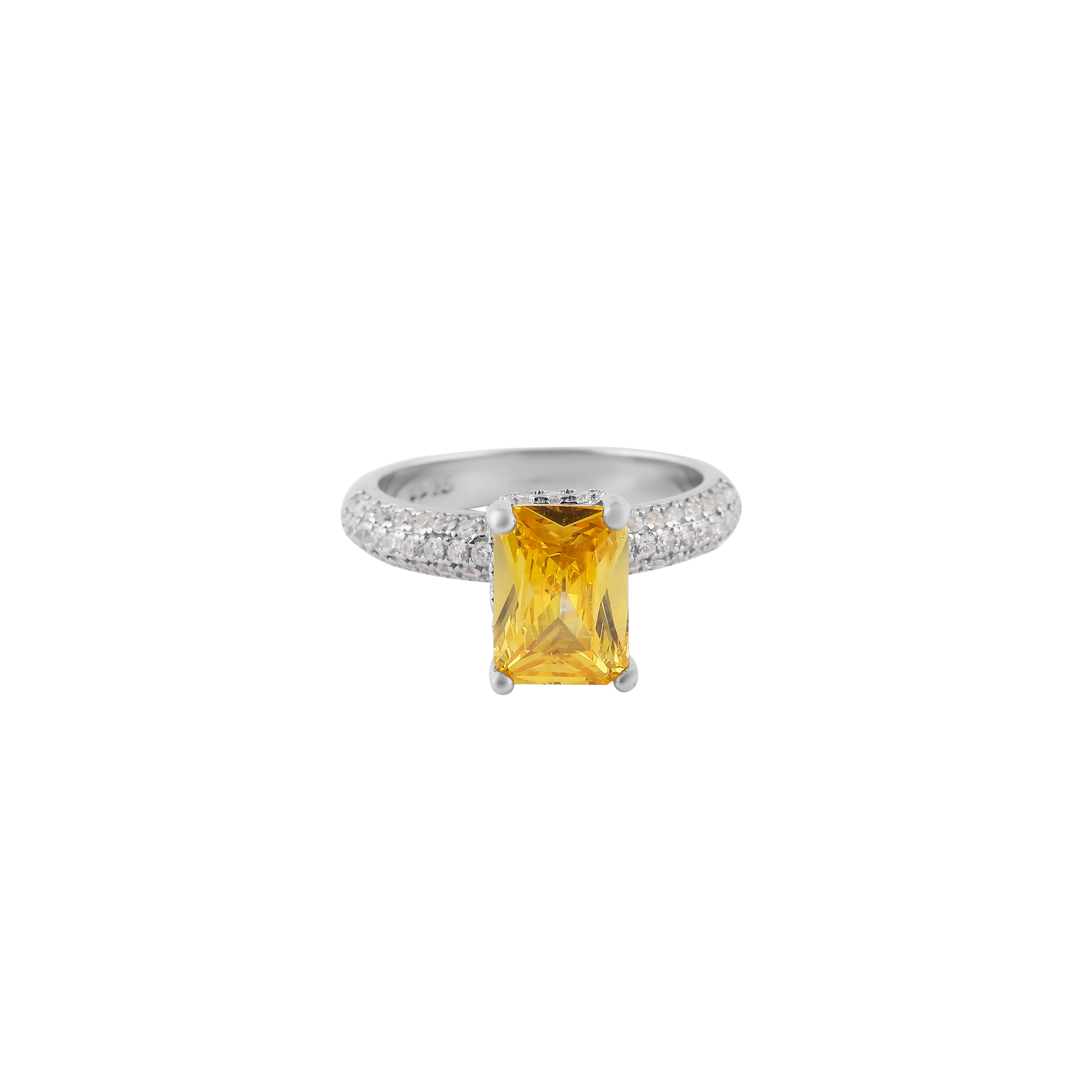 Rectangular Yellow Cz Pave Silver Ring for her