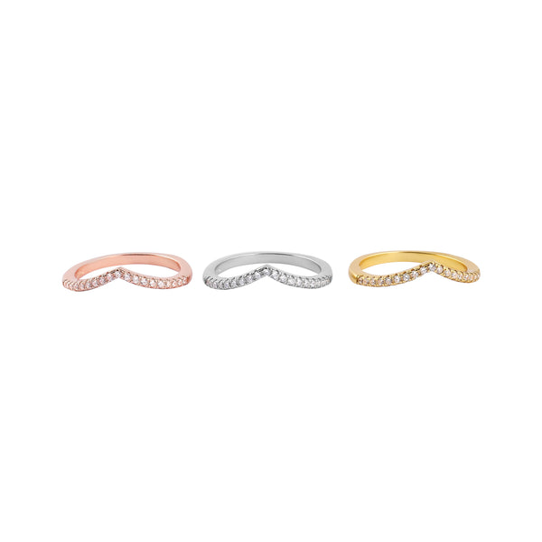 Pave V-Shape Stackable Rings in Three Tones for her
