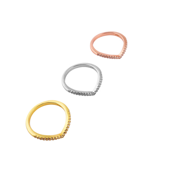 Pave V-Shape Stackable Rings in Three Tones for her