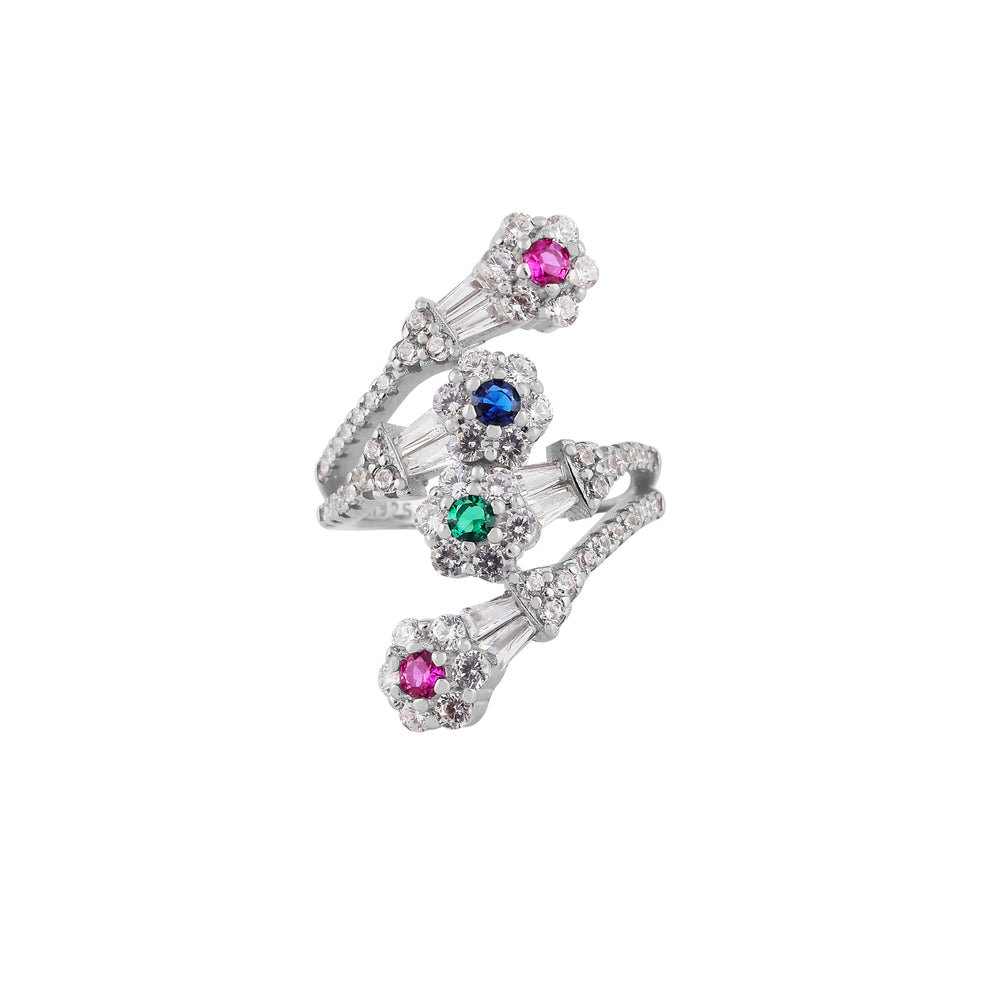 Multi-Gemstone and Pave Silver Ring for her