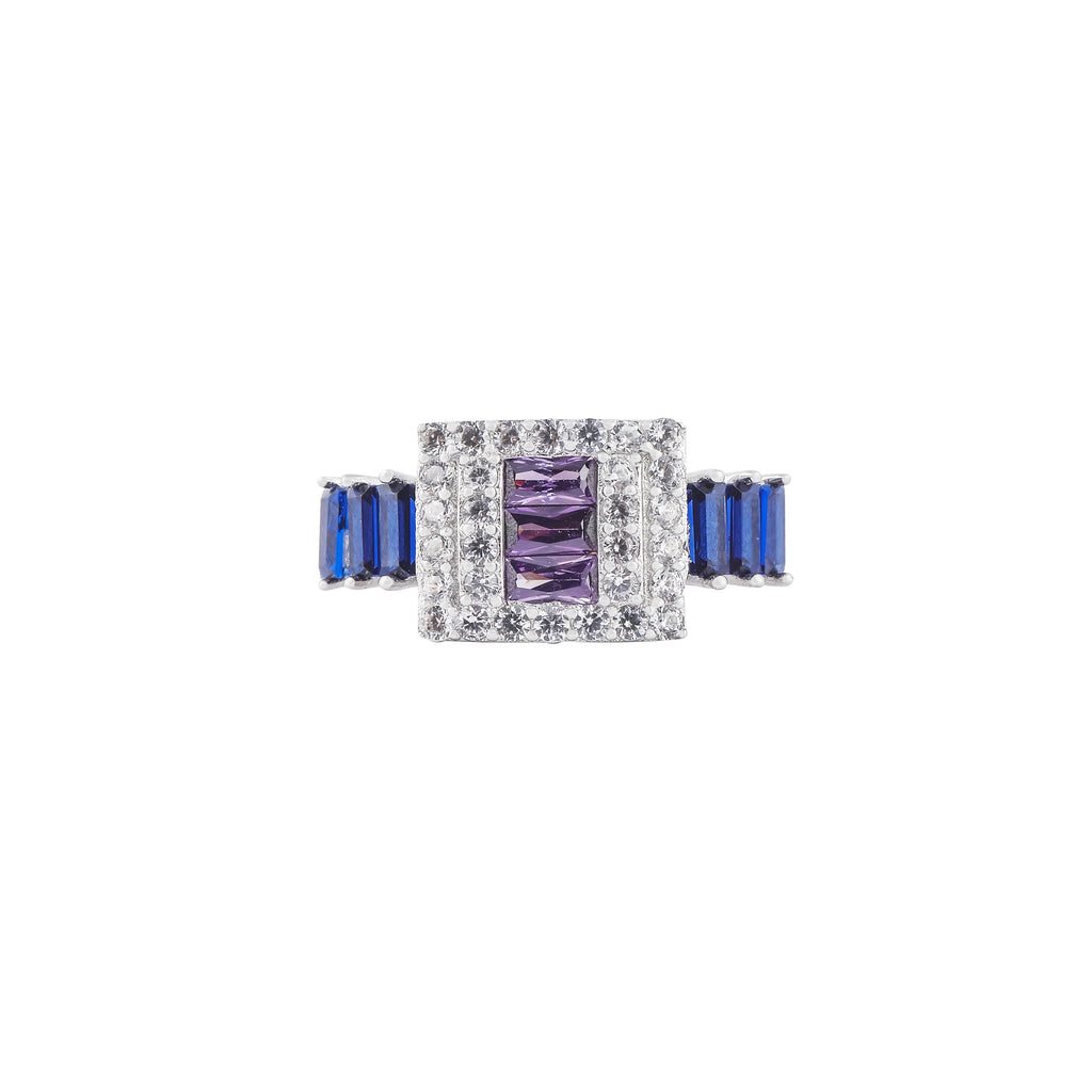 Rectangular Gemstone and Baguette Accent Silver Ring for her