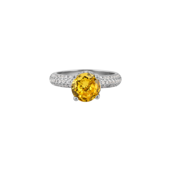 Octagon Gemstone Pave Detail Silver Ring for her