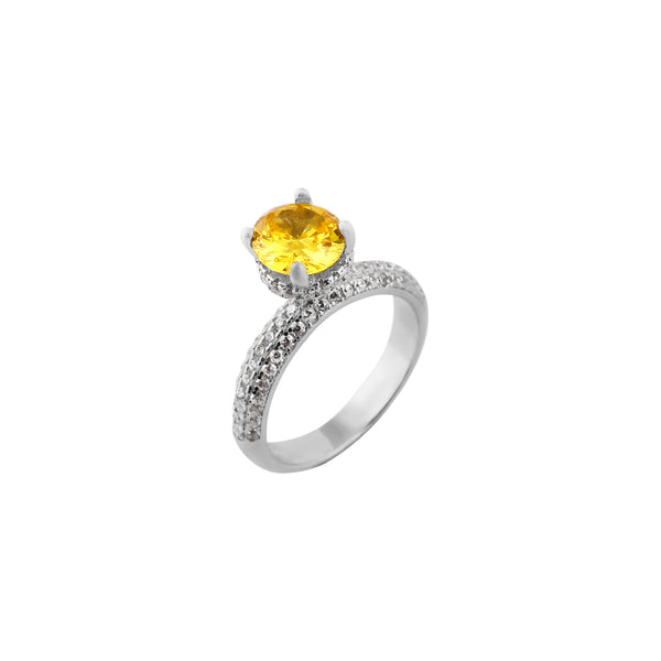 Octagon Gemstone Pave Detail Silver Ring for her