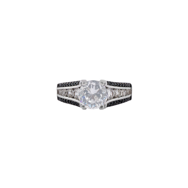 Round CZ Black and White Accent Silver Ring for her