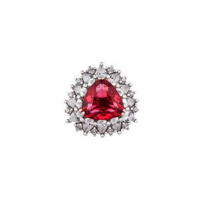 Trillion Cut Ruby and CZ Halo Silver Ring for her