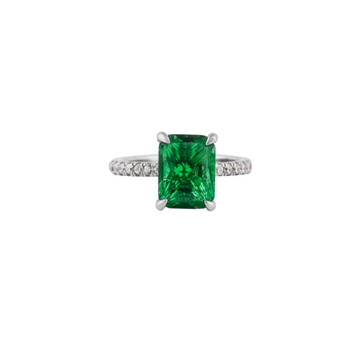 Emerald Cut Green Gemstone Pave Silver Ring for her