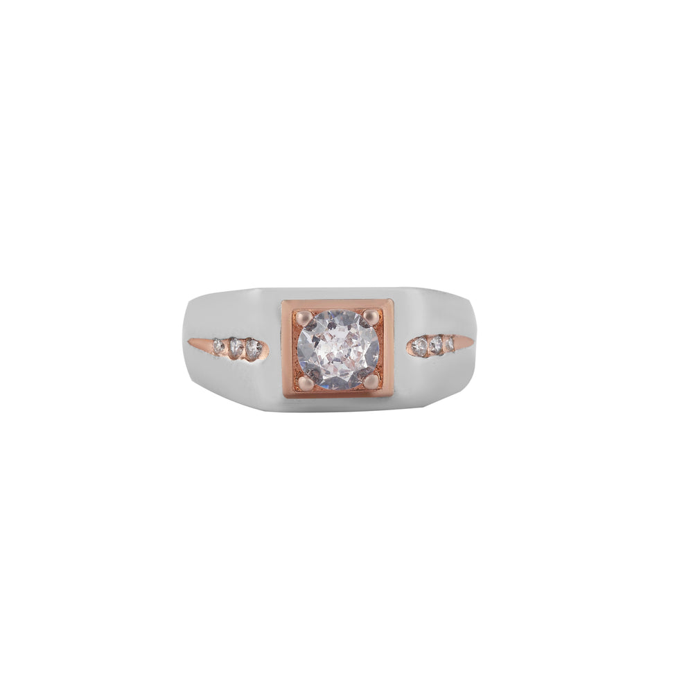 Two-Tone Square Set CZ Silver Ring for her