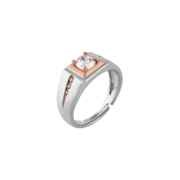 Two-Tone Square Set CZ Silver Ring for her