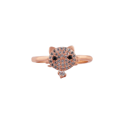 Pave Cat Face Rose Gold Ring for her