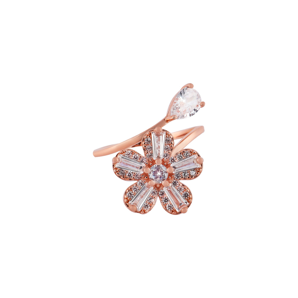 Floral and Pear CZ Open Rose Gold Ring for her