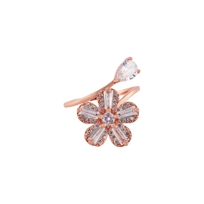 Floral and Pear CZ Open Rose Gold Ring for her