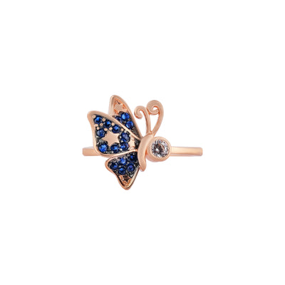 Butterfly Blue and White CZ Rose Gold Ring for her