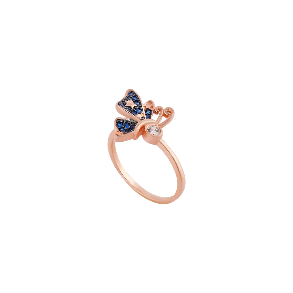 Butterfly Blue and White CZ Rose Gold Ring for her