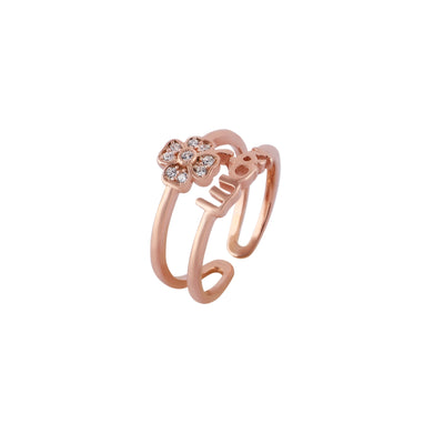 Floral and Script Open Rose Gold Ring for her