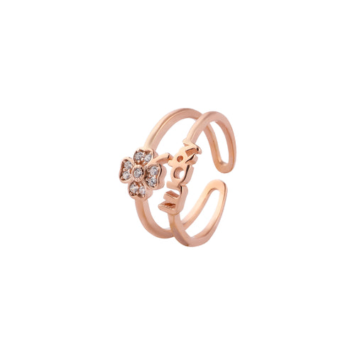 Floral and Script Open Rose Gold Ring for her