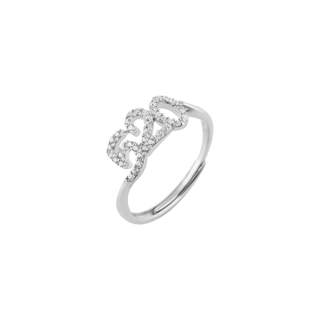 Linked Pave Heart Silver Ring for her