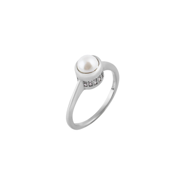 Round Freshwater Pearl Solitaire Silver Ring for her