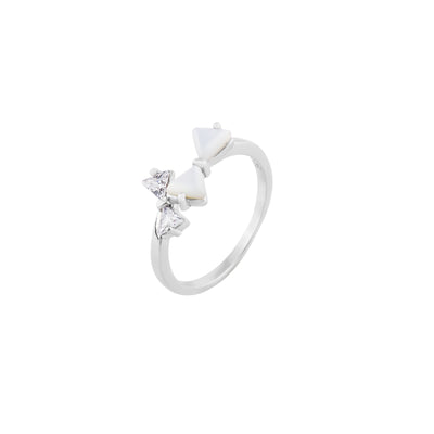 Bow Open Crystal Silver Ring for her