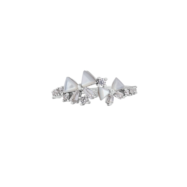 Triangle Mother of Pearl and Pave Silver Ring for her