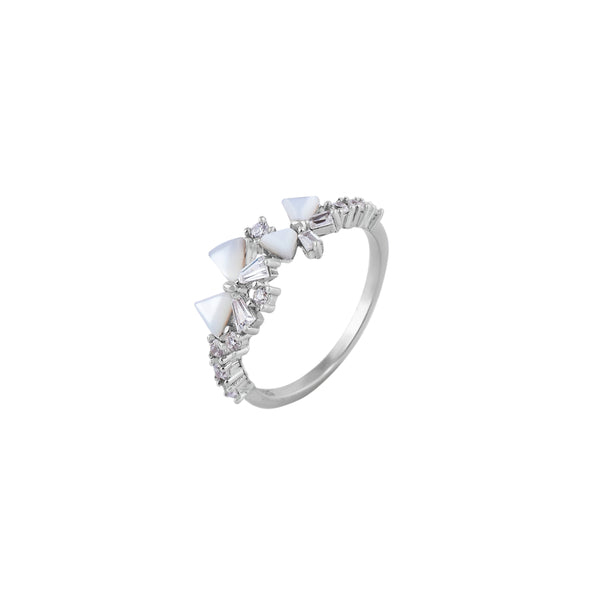 Triangle Mother of Pearl and Pave Silver Ring for her