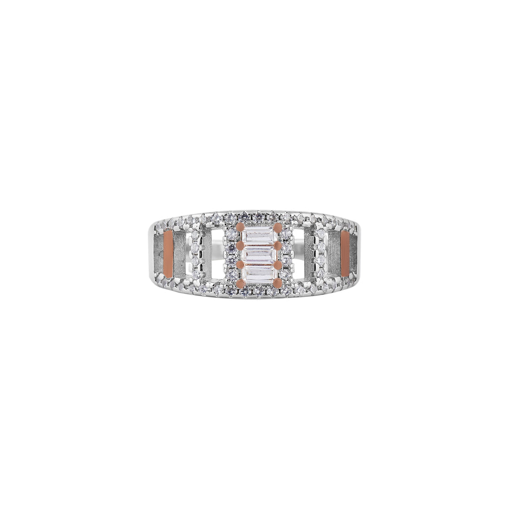 Geometric Openwork Baguette CZ Silver Ring for her Nav