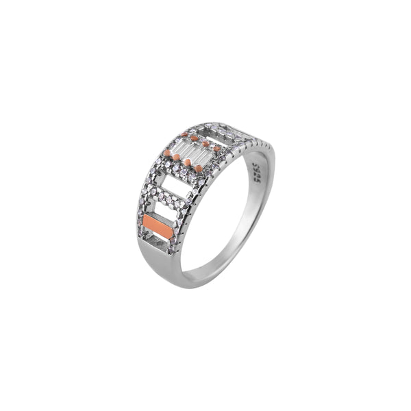 Geometric Openwork Baguette CZ Silver Ring for her