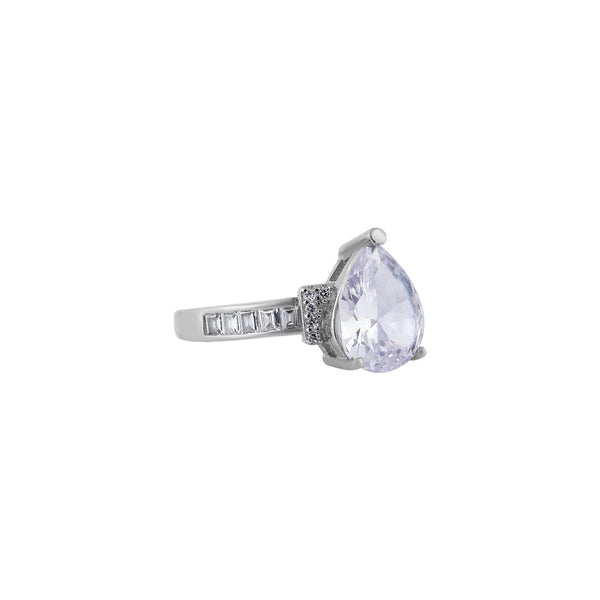Pear CZ and Baguette Accent Silver Ring for her