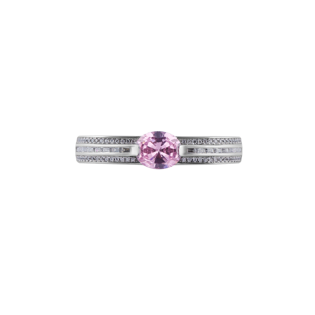 Oval Pink Gemstone Double Finger Silver Ring for her