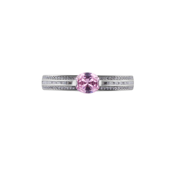 Oval Pink Gemstone Double Finger Silver Ring for her