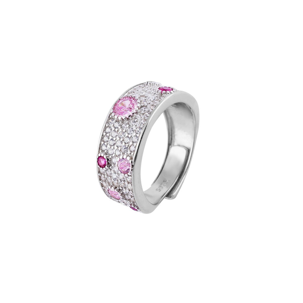 Pave and Round Pink Gemstone Silver Ring for her