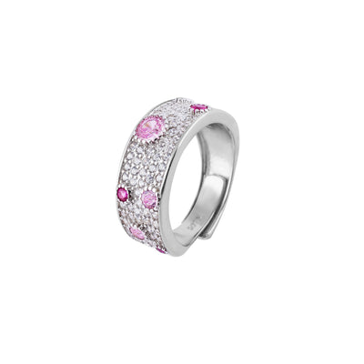 Pave and Round Pink Gemstone Silver Ring for her
