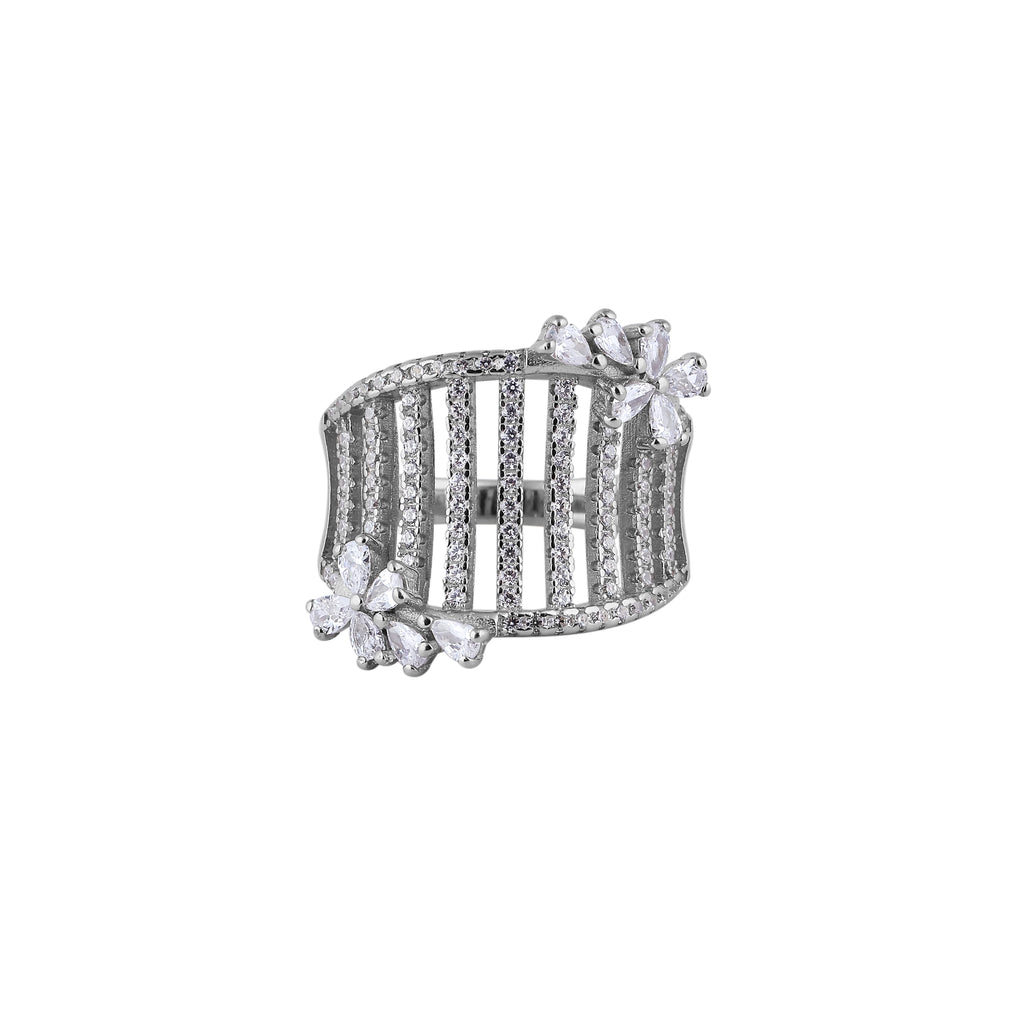 Wide Pave Bar and Floral Silver Ring for her