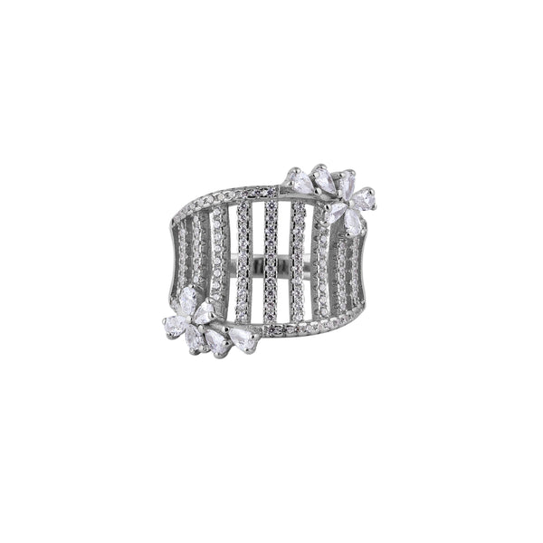 Wide Pave Bar and Floral Silver Ring for her